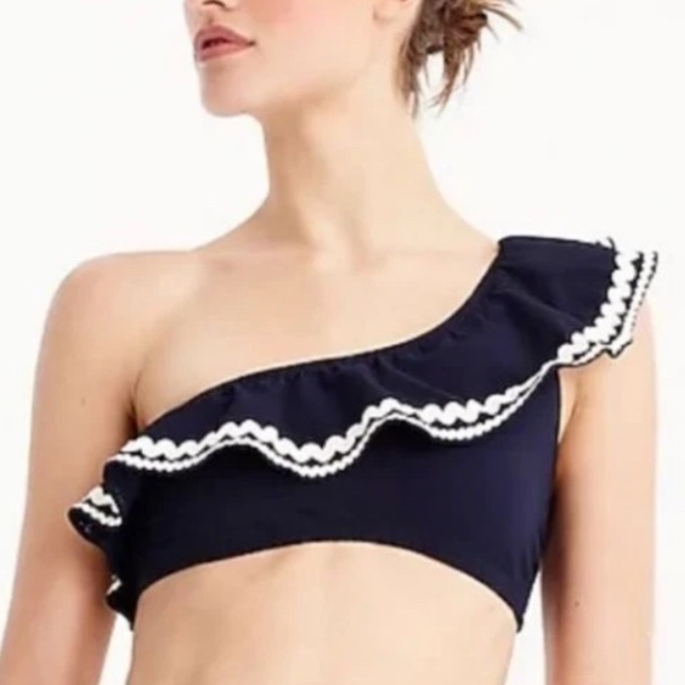 J.Crew Blue One Shoulder Ruffle Swimsuit Top Women Size Medium NEW